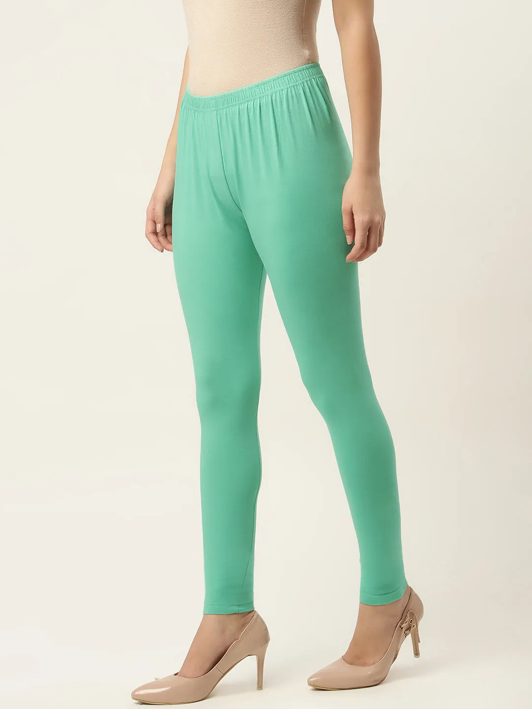 Women Pista Green Ankle-Length Leggings