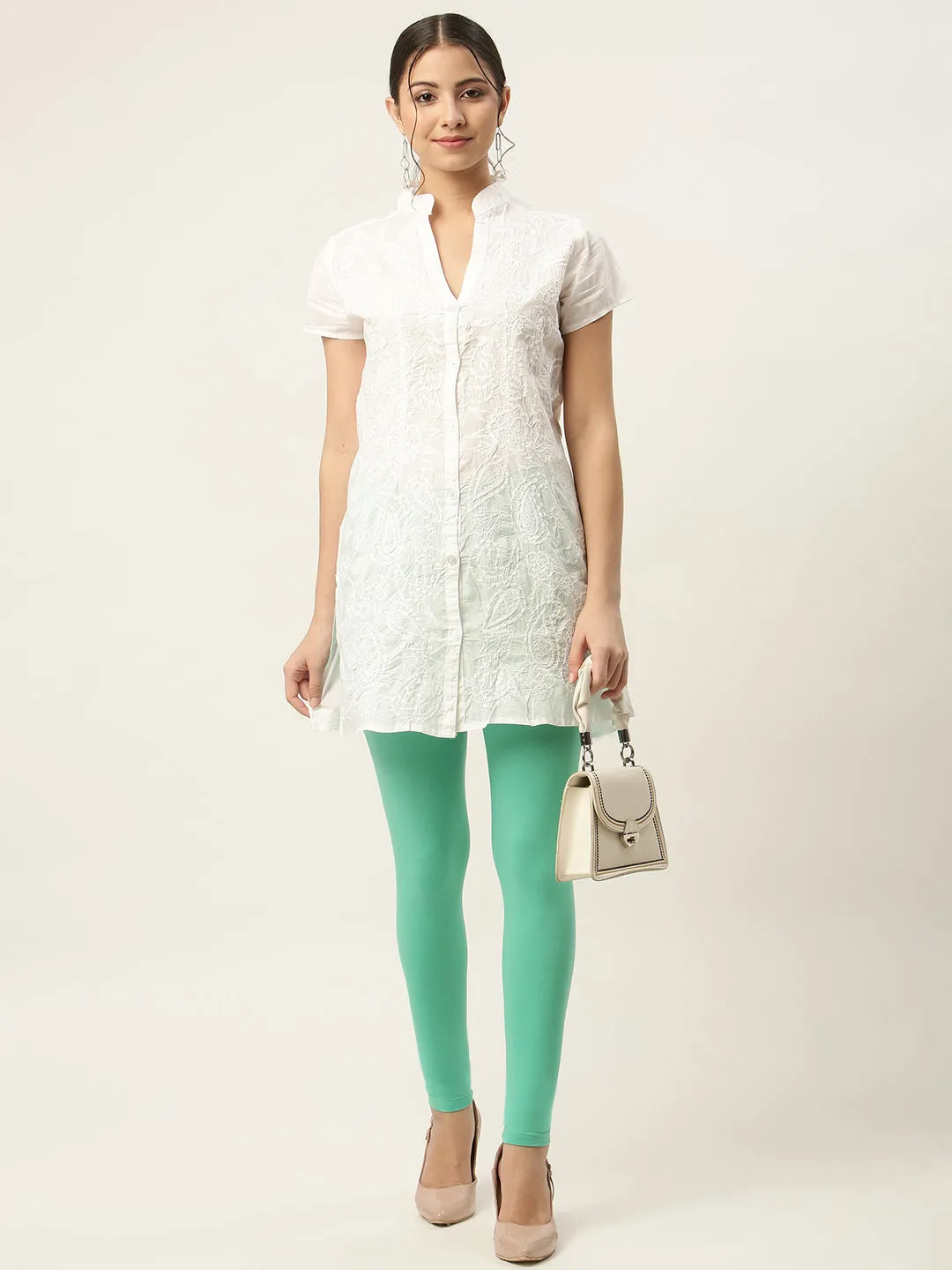 Women Pista Green Ankle-Length Leggings