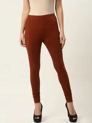 Women Rust Churidar-Length Leggings