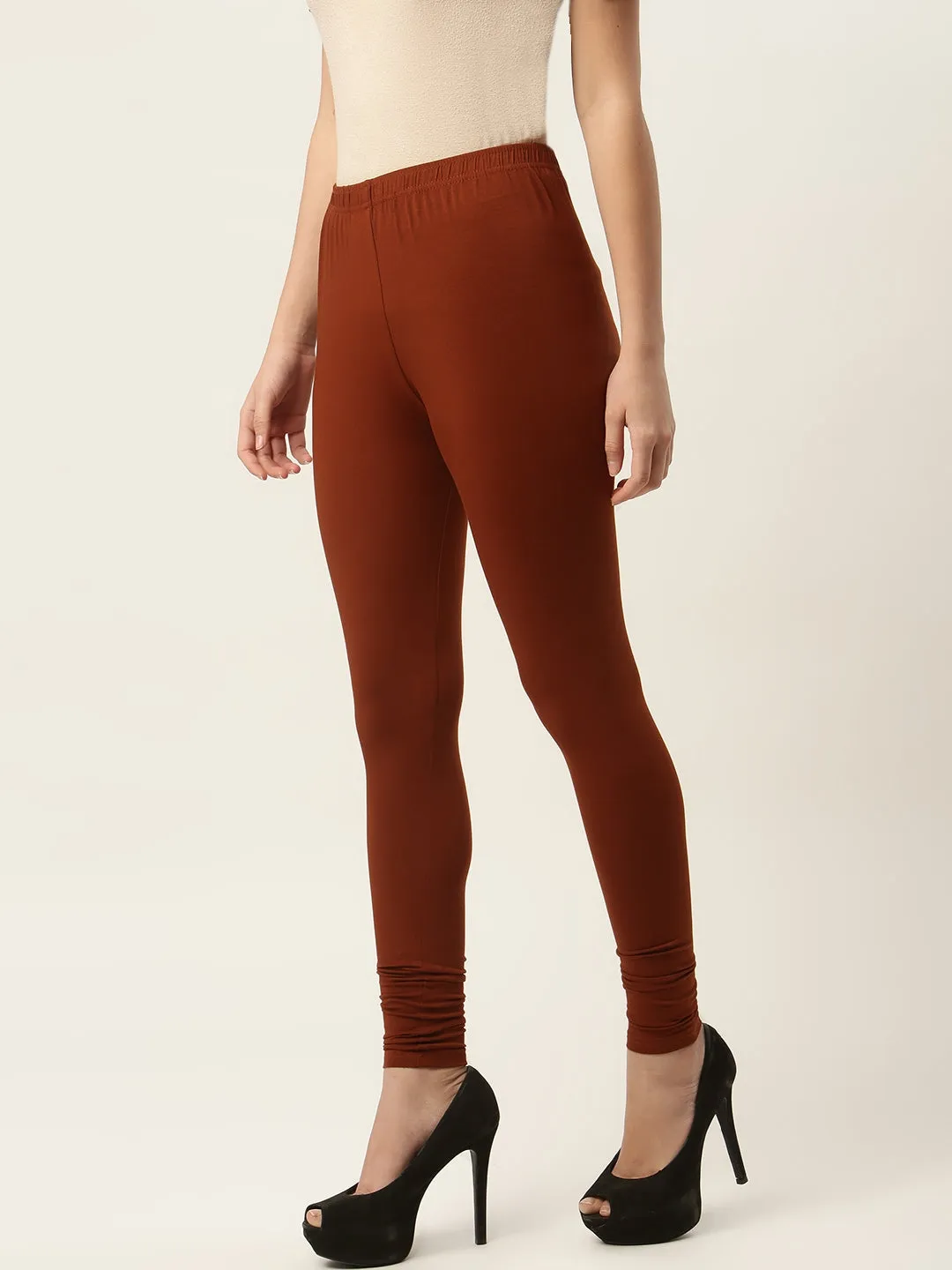 Women Rust Churidar-Length Leggings