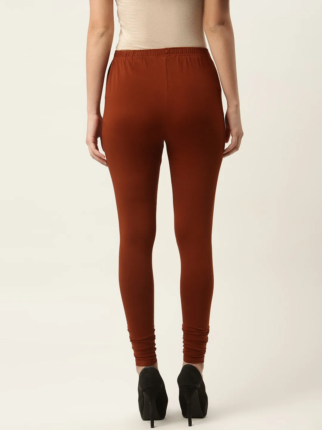 Women Rust Churidar-Length Leggings
