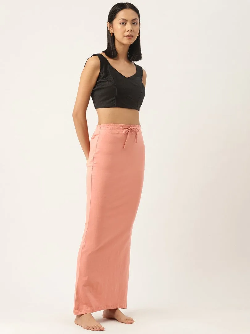 Women Rust Solid Knitted Saree Shapewear