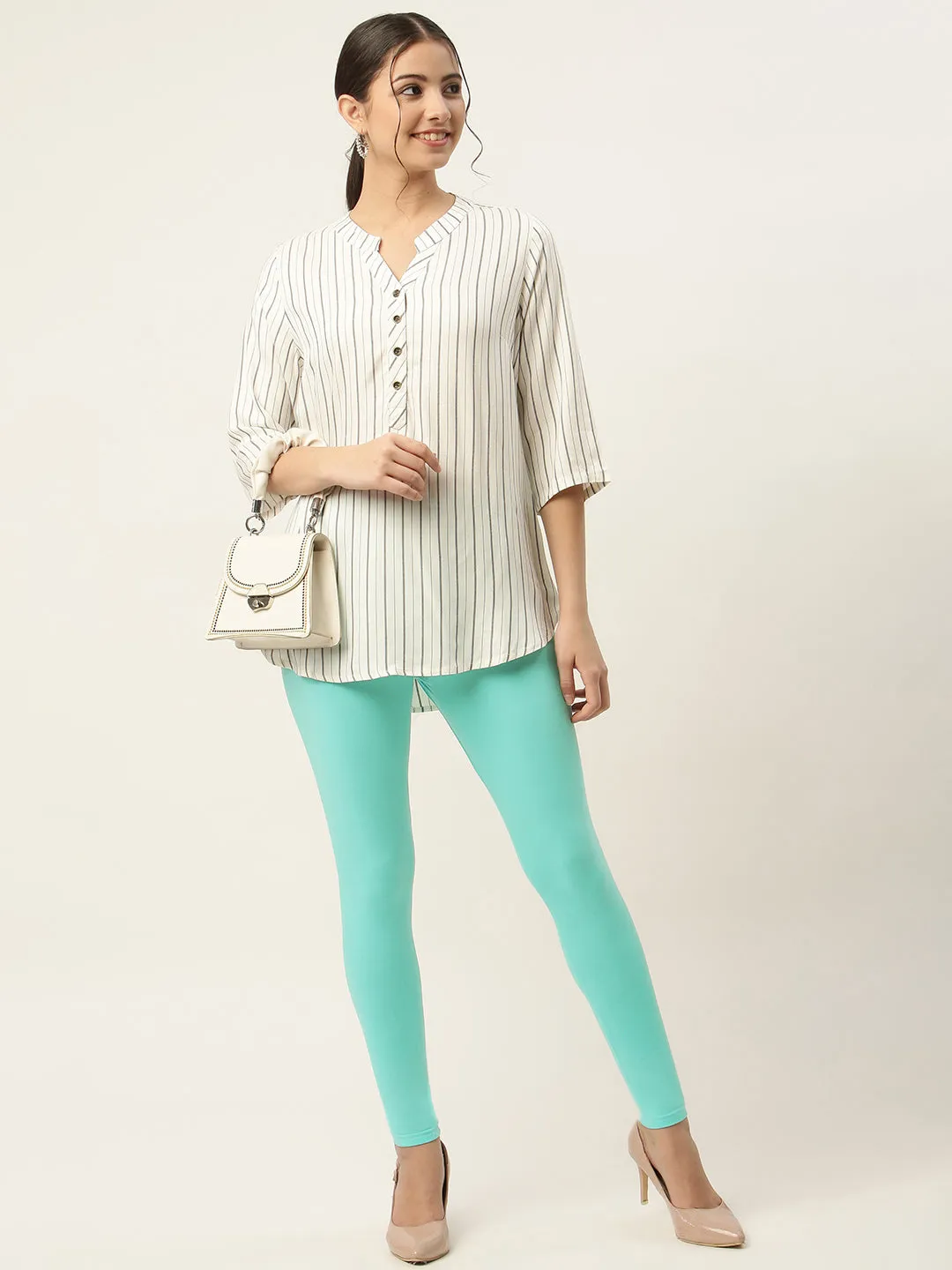 Women Sea Green Ankle-Length Leggings