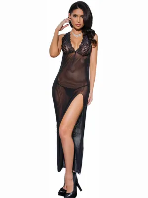 Women's Long Black Nightgown with Low Drape Back
