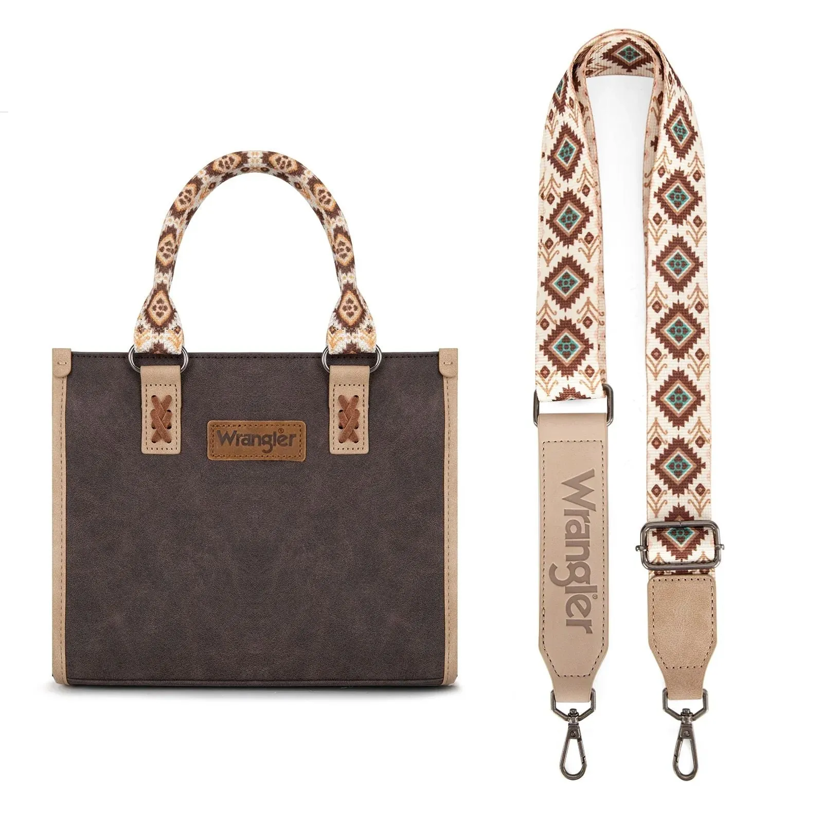 Wrangler Solid Aztec Print Crossbody Tote