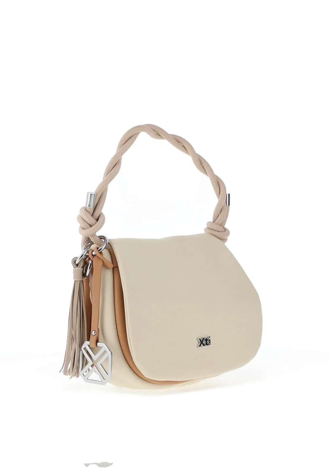 Xti Womens Faux Leather Braided Shoulder Bag, Hielo
