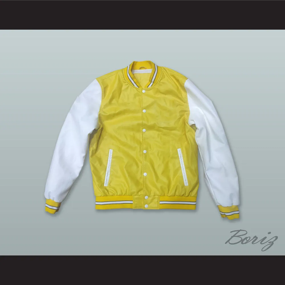 Yellow and White Lab Leather Varsity Letterman Jacket 2