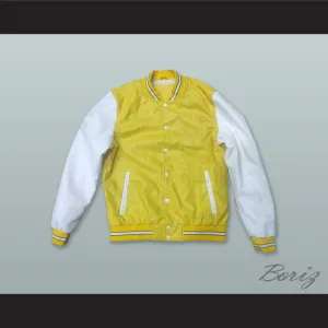Yellow and White Lab Leather Varsity Letterman Jacket 2
