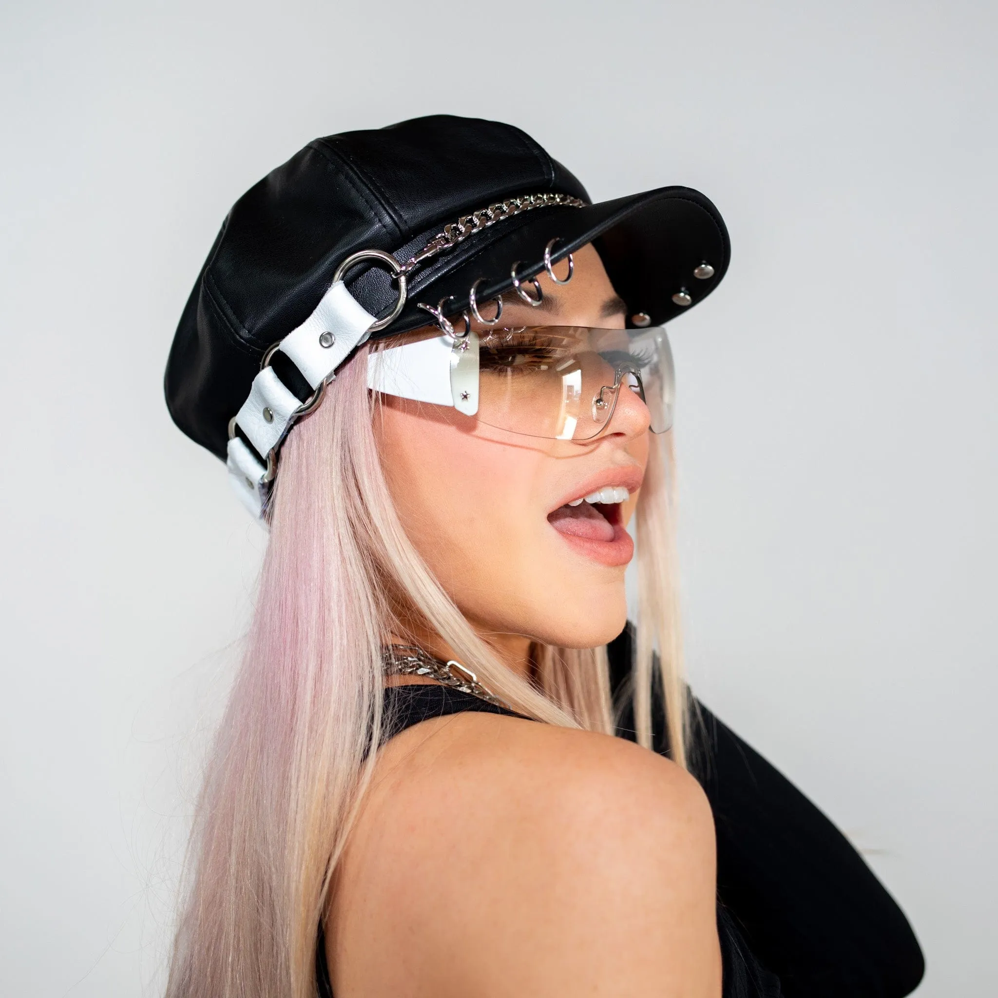Yin Yang White Leather Fisherman Cap