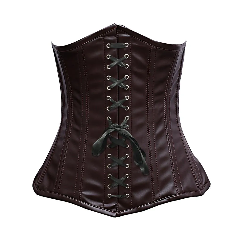 Zaffrey Steel Boned Brown Faux Leather Corset
